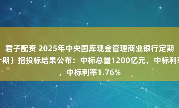 君子配资 2025年中央国库现金管理商业银行定期存款（十期）招投标结果公布：中标总量1200亿元，中标利率1.76%