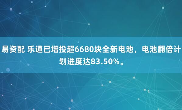 易资配 乐道已增投超6680块全新电池，电池翻倍计划进度达83.50%。
